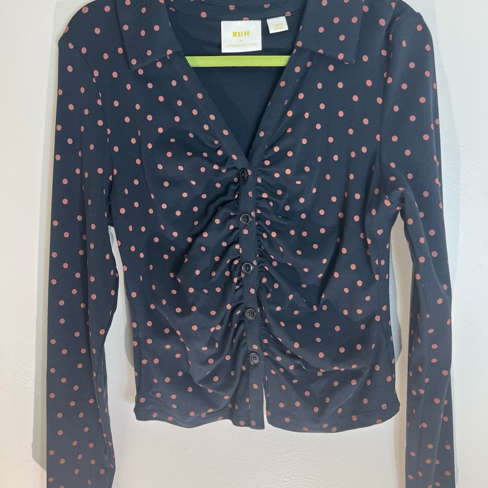 Anthropologie Black Ruched button Blouse size large